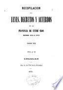 Recopilación de leyes, decretos y acuerdos de la provincia de Entre-Rios